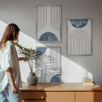 Set of 3 framed wall art pieces Abstract blue patterns