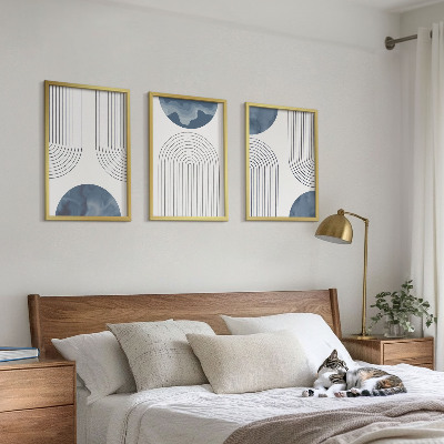 Set of 3 framed wall art pieces Abstract blue patterns
