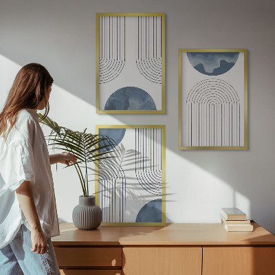 Set of 3 framed wall art pieces Abstract blue patterns