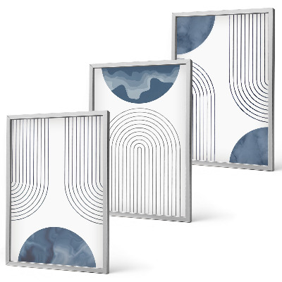 Set of 3 framed wall art pieces Abstract blue patterns
