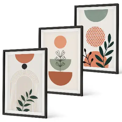 Modern plant motif wall art three piece set