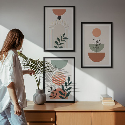 Three-piece wall art piece Modern plant motifs