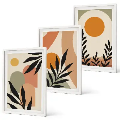 Abstract plant shapes wall art set of 3 framed pieces