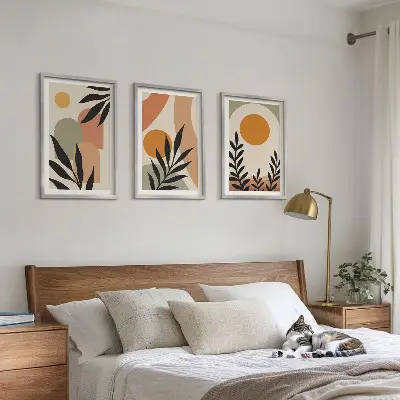 Set of 3 framed wall art pieces Abstract plant shapes