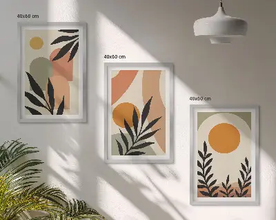 Abstract plant shapes wall art set of 3 framed pieces