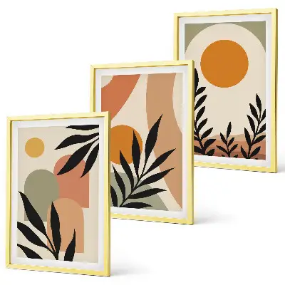Set of 3 framed wall art pieces Abstract plant shapes