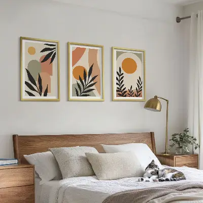 Set of 3 framed wall art pieces Abstract plant shapes