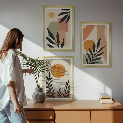 Abstract plant shapes wall art set of 3 framed pieces