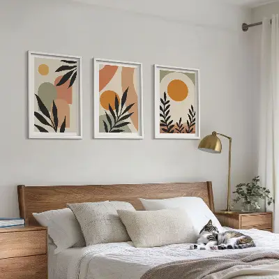 Set of 3 framed wall art pieces Abstract plant shapes