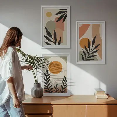 Abstract plant shapes wall art set of 3 framed pieces