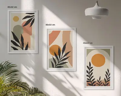 Set of 3 framed wall art pieces Abstract plant shapes