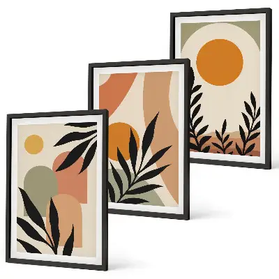 Abstract plant shapes wall art set of 3 framed pieces