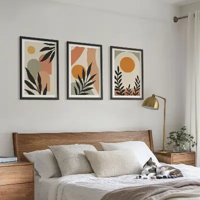 Set of 3 framed wall art pieces Abstract plant shapes