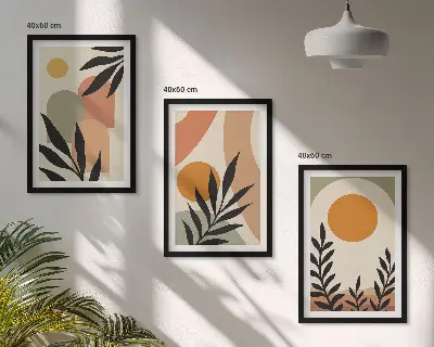 Abstract plant shapes wall art set of 3 framed pieces