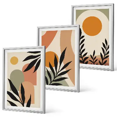 Set of 3 framed wall art pieces Abstract plant shapes