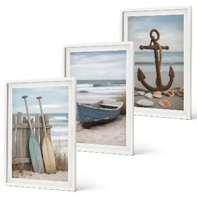 Wall art set coastal beach boat anchor and sand theme