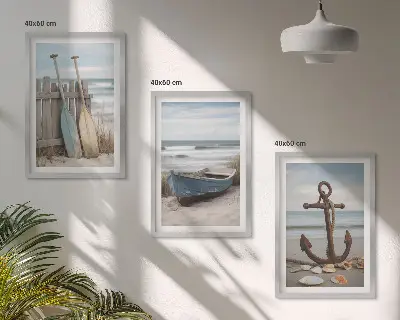 Wall art set coastal beach boat anchor and sand theme