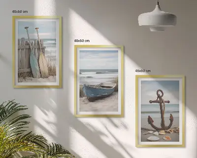 Wall art set coastal beach boat anchor and sand theme