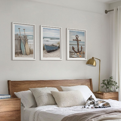 Wall art set Beach boat anchor sand