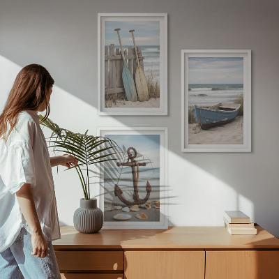 Wall art set Beach boat anchor sand