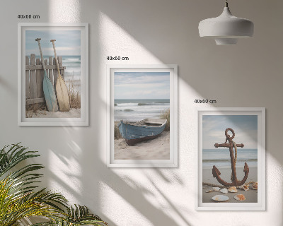Wall art set Beach boat anchor sand