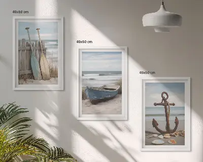 Wall art set coastal beach boat anchor and sand theme