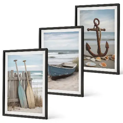 Wall art set coastal beach boat anchor and sand theme