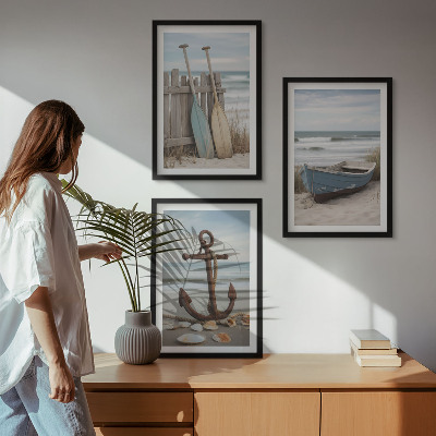 Wall art set Beach boat anchor sand