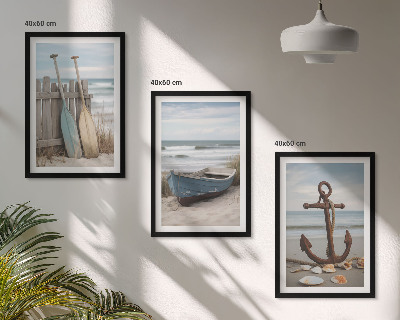 Wall art set Beach boat anchor sand