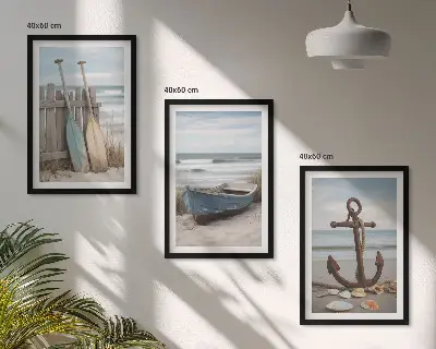 Wall art set coastal beach boat anchor and sand theme