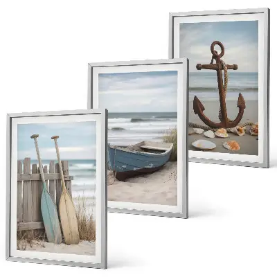 Wall art set coastal beach boat anchor and sand theme