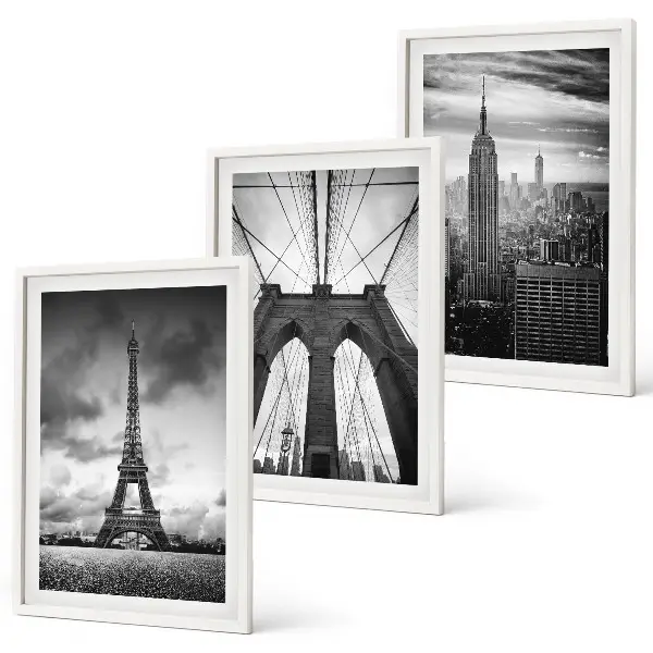 Three-piece wall art piece Monochromatic bridge towers