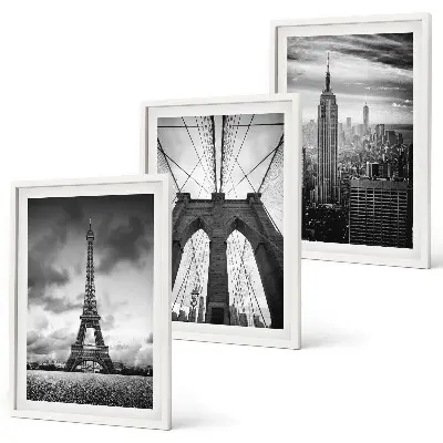 Three-piece wall art piece Monochromatic bridge towers