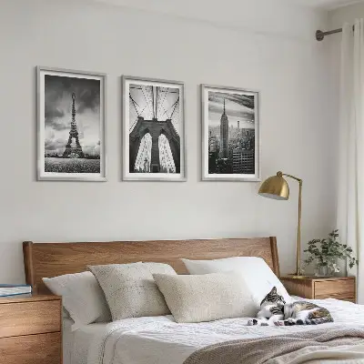 Three-piece wall art piece Monochromatic bridge towers