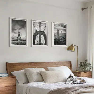 Three-piece wall art piece Monochromatic bridge towers
