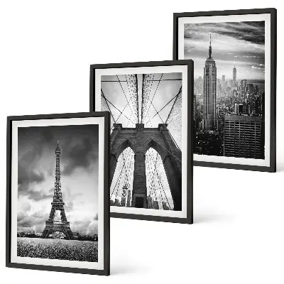 Three-piece wall art piece Monochromatic bridge towers
