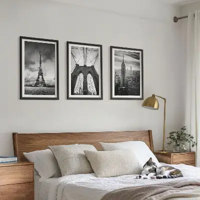 Three-piece wall art piece Monochromatic bridge towers