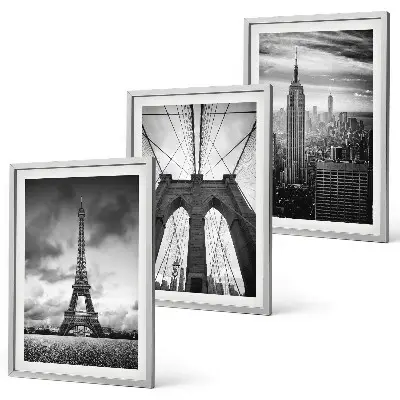 Three-piece wall art piece Monochromatic bridge towers