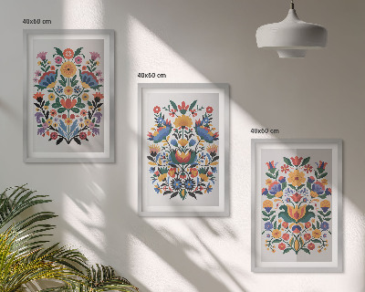 Set of 3 framed wall art pieces Floral patterns in intense colors