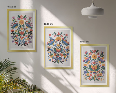 Set of 3 framed wall art pieces Floral patterns in intense colors