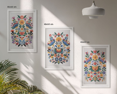 Set of 3 framed wall art pieces Floral patterns in intense colors