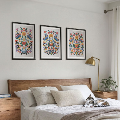 Set of 3 framed wall art pieces Floral patterns in intense colors