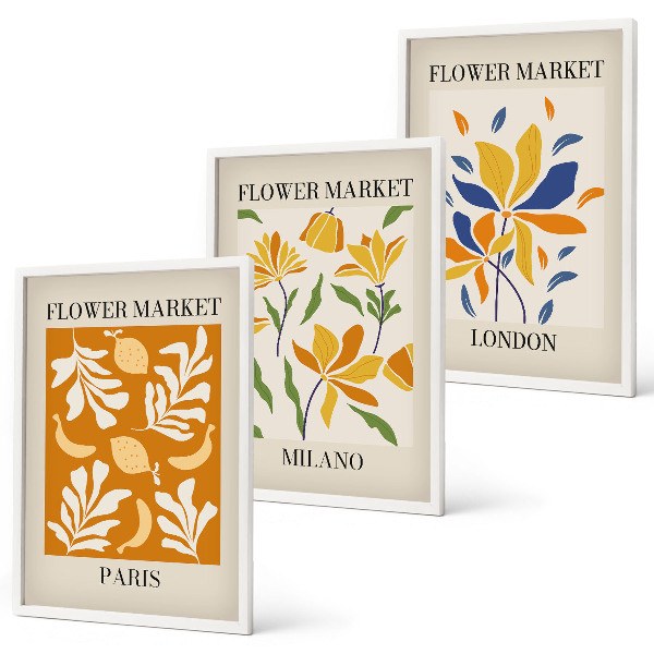 Three-piece wall art piece Floral Posters Paris Milan London