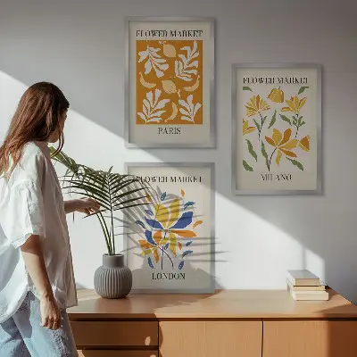 Three-piece floral wall art set featuring Paris, Milan, and London designs