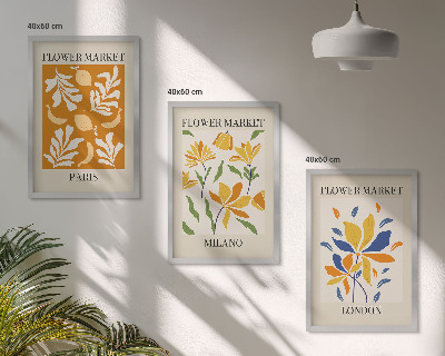 Three-piece wall art piece Floral Posters Paris Milan London