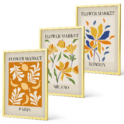 Three-piece wall art piece Floral Posters Paris Milan London
