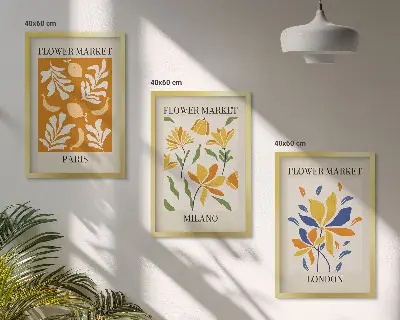 Three-piece floral wall art set featuring Paris, Milan, and London designs