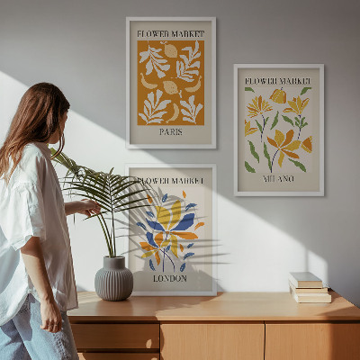 Three-piece wall art piece Floral Posters Paris Milan London