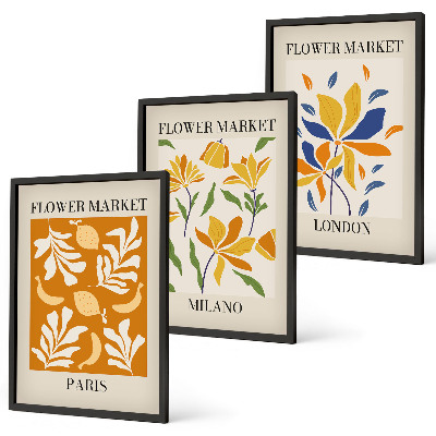 Three-piece wall art piece Floral Posters Paris Milan London