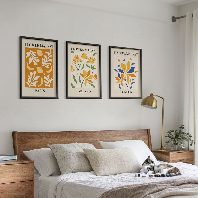 Three-piece wall art piece Floral Posters Paris Milan London